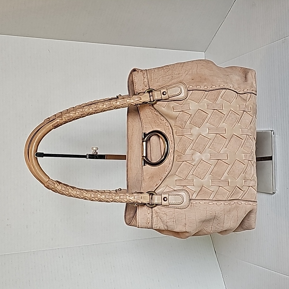Salvatore Ferragamo Whipstich Gancini Nubuck Basketweave Shoulder Bag - EUC Rare